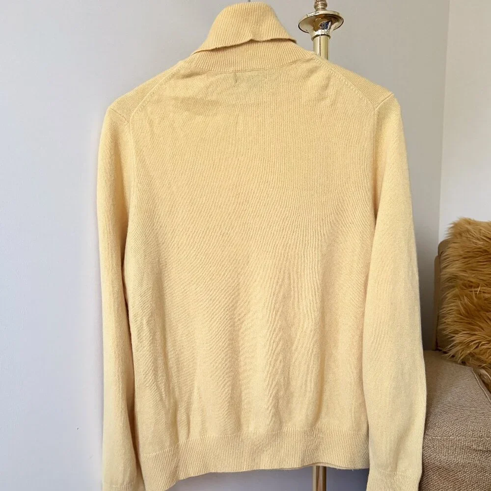 Vintage | Lands' End | Soft Yellow 100% Cashmere Turtle Neck Sweater | US L - Picture 4 of 9